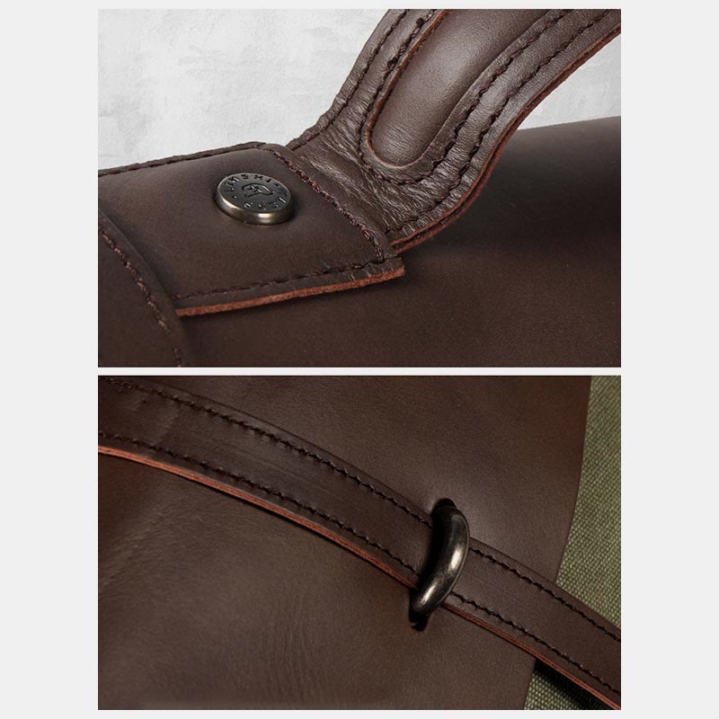 Messenger Bag for Men – Canvas Vintage Crossbody Handbag with Crazy Horse Leather, Casual Business Document Bag - VOTVO