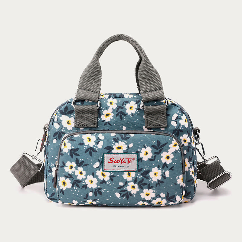 Nylon Crossbody Bag for Women - Colorful Flower Print Handbag with Adjustable Strap