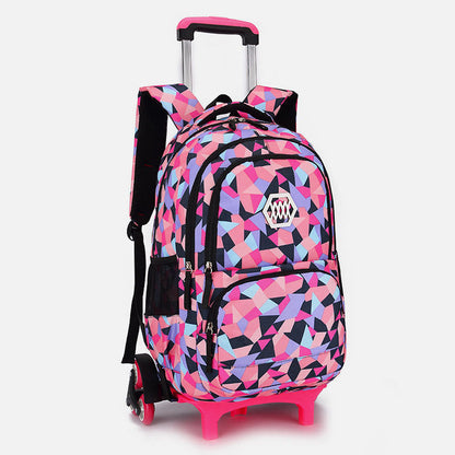 Rolling Wheels School Bag for Girls – Colorful Printing Backpack with Adjustable Straps & Two-Wheel Design