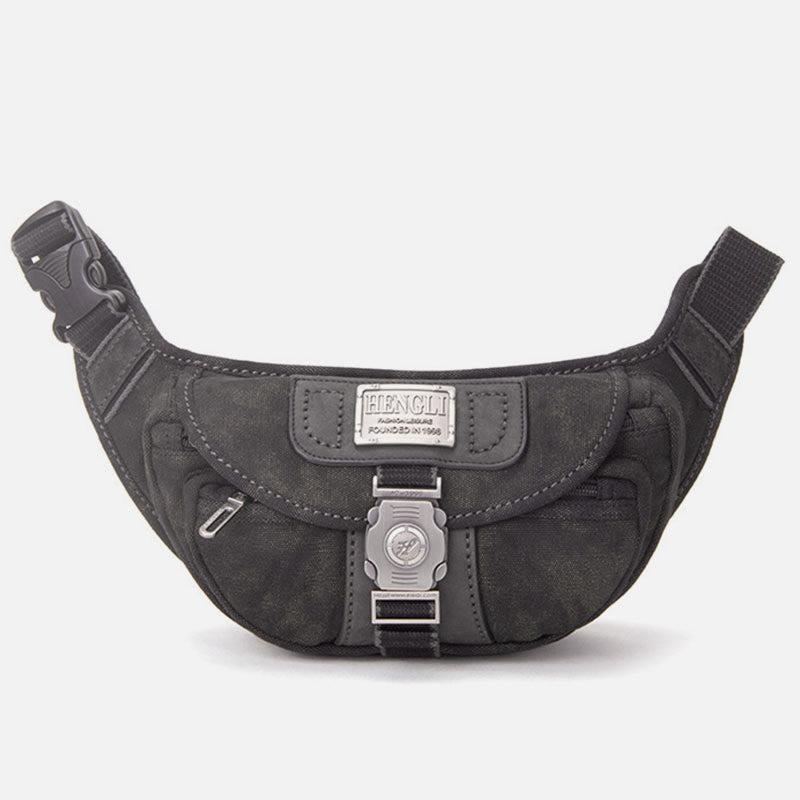 Retro Canvas Waist Pack for Men – Small Crossbody Crescent Moon Sling Bag