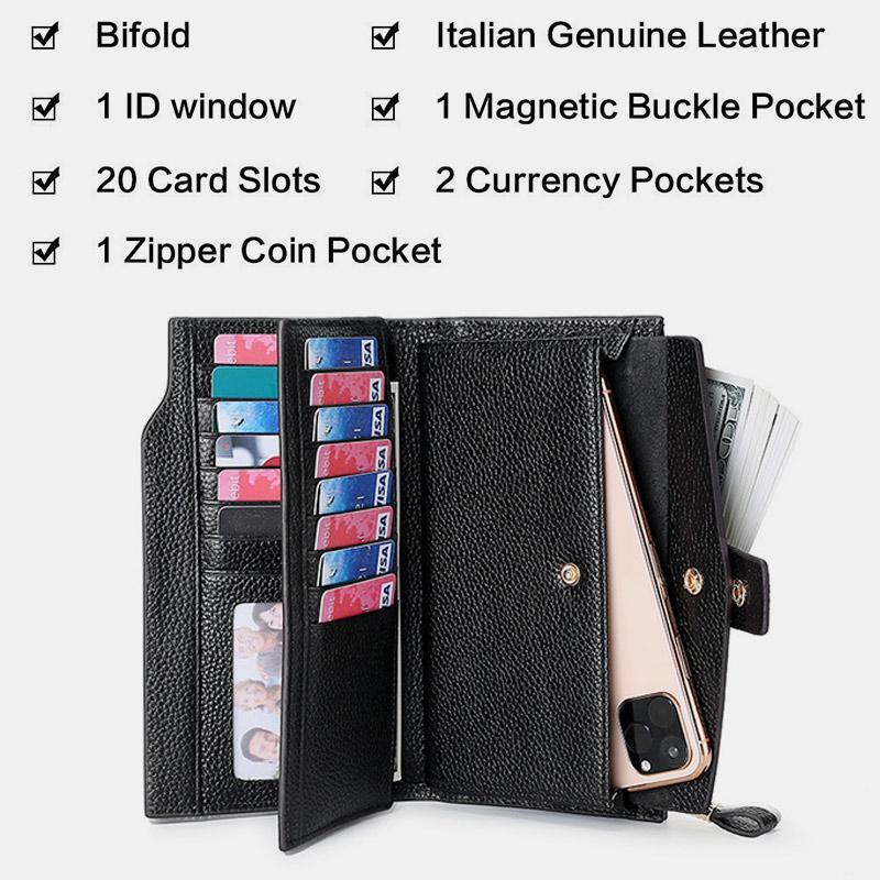 RFID Leather Retro Long Wallet with Zipper Pocket – Large Capacity Purse for Women