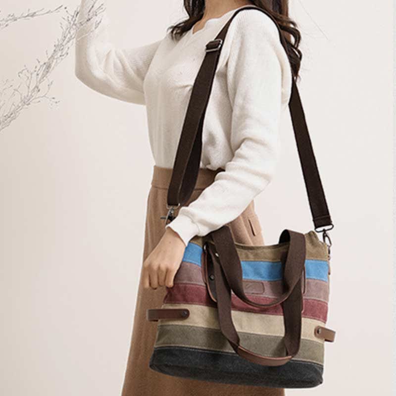 Multifunction Color Block Canvas Tote Bag | Hobo Shoulder Bag & Crossbody Purse - VOTVO