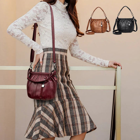 Pleated Bucket Leather Handbag – Casual Soft Shoulder Bag for Women