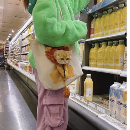 Pet Carrier for Small Animals - Travel Canvas Shoulder Bag with Cute Lion Design - VOTVO
