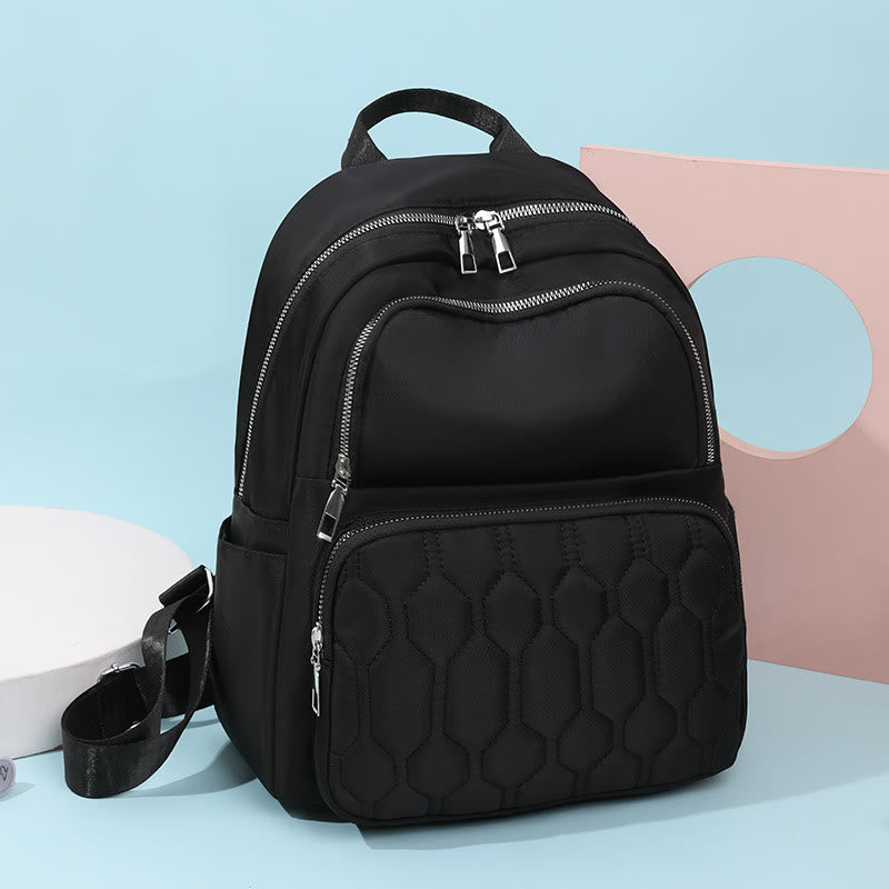 Quilted Nylon Backpack for Women – Stylish Solid Color Travel Daypack