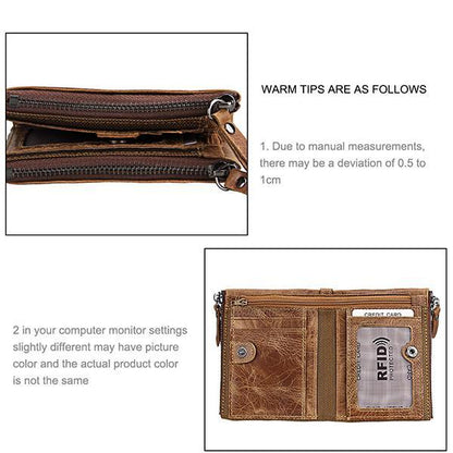 Men’s Genuine Leather RFID Wallet – Multi-Card & Coin Pockets, Zipper & Buckle Closure