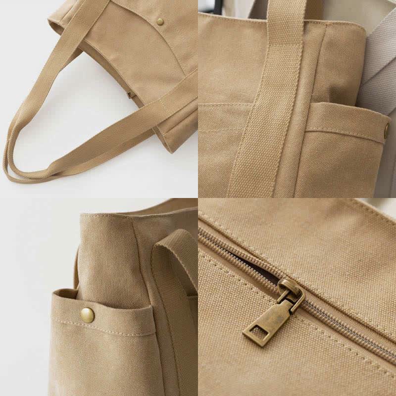 Large Capacity Canvas Shoulder Tote Bag – Multi-Pocket Handbag for Shopping, Travel & Everyday Use
