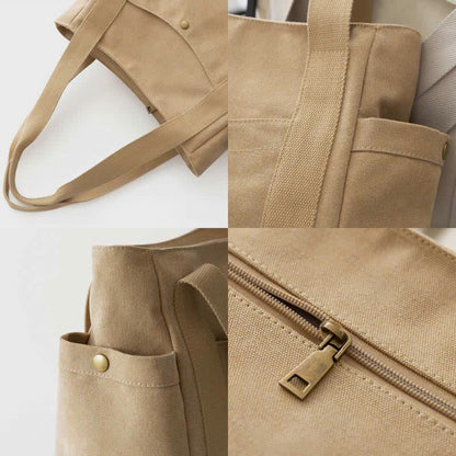 Large Capacity Canvas Shoulder Tote Bag – Multi-Pocket Handbag for Shopping, Travel & Everyday Use