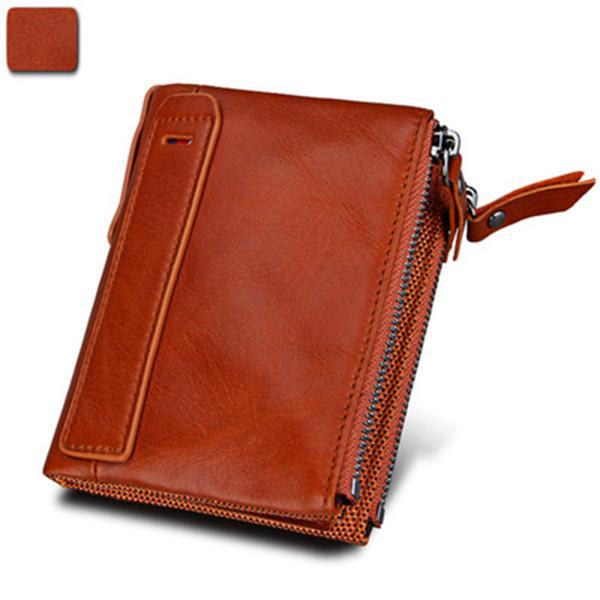Men’s Genuine Leather RFID Wallet – Multi - Card & Coin Pockets, Zipper & Buckle Closure - VOTVO