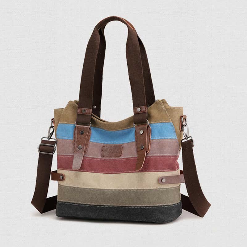 Multifunction Color Block Canvas Tote Bag | Hobo Shoulder Bag & Crossbody Purse - VOTVO
