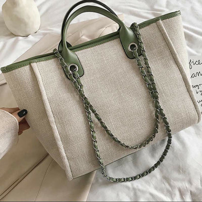 Crossbody Canvas Tote for Women – Chain Strap Bucket Bag - VOTVO