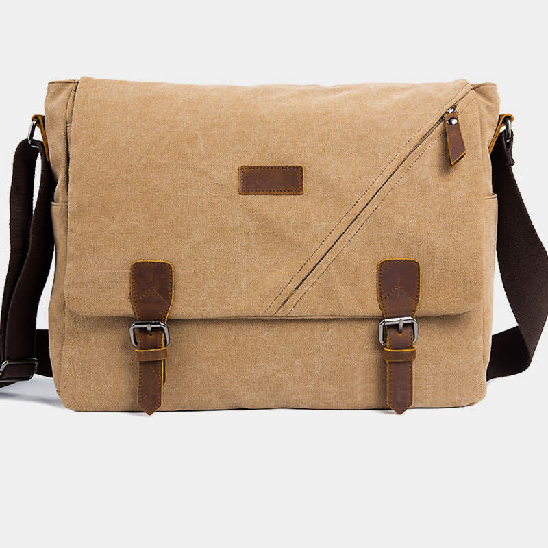 Men's Canvas Messenger Bag – Retro Shoulder Crossbody Backpack with Genuine Leather Accents