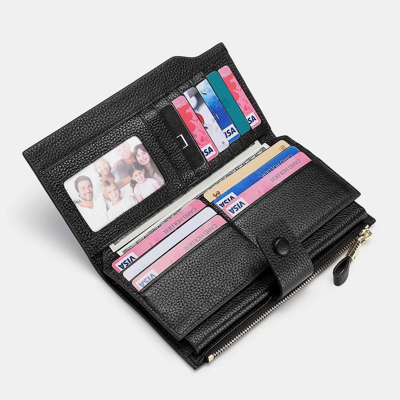 RFID Leather Retro Long Wallet with Zipper Pocket – Large Capacity Purse for Women