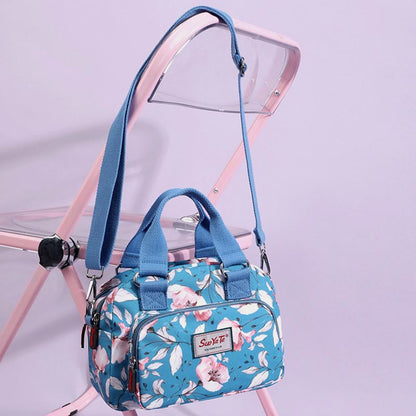 Nylon Crossbody Bag for Women - Colorful Flower Print Handbag with Adjustable Strap
