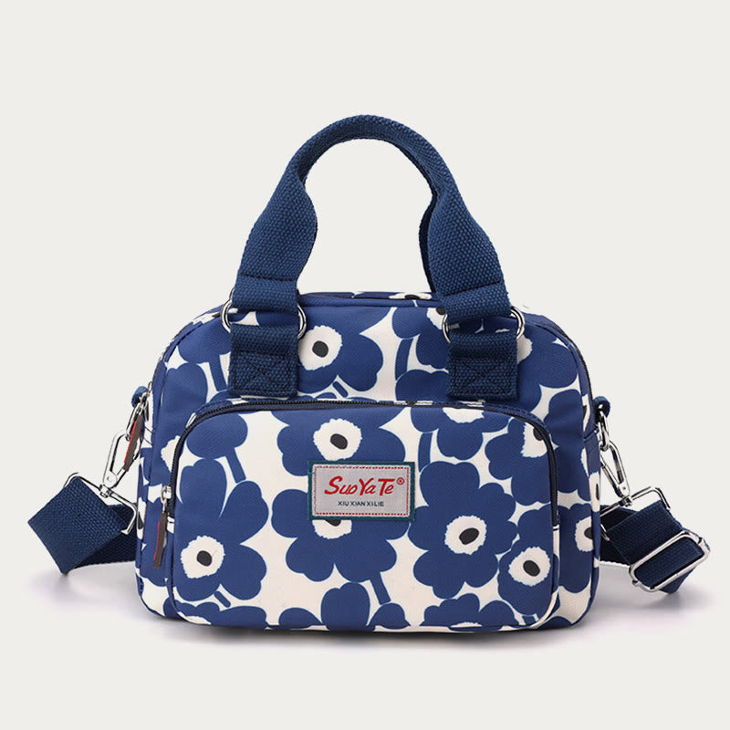 Nylon Crossbody Bag for Women - Colorful Flower Print Handbag with Adjustable Strap