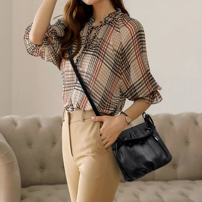 Pleated Bucket Leather Handbag – Casual Soft Shoulder Bag for Women