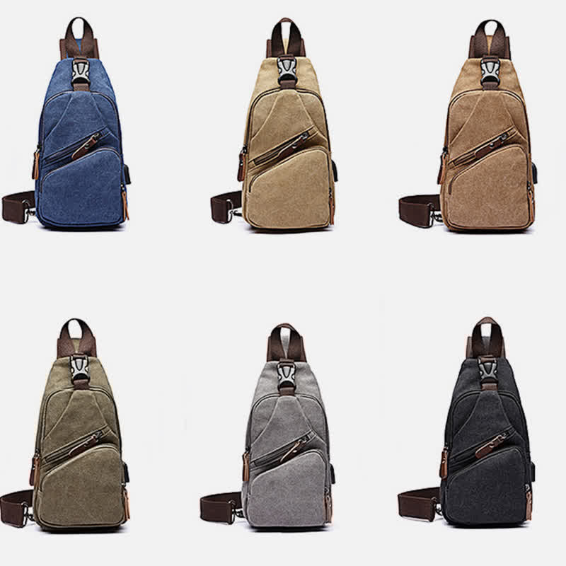 Canvas Sling Bag Crossbody Backpack – Casual Rucksack with USB Charging Port - VOTVO