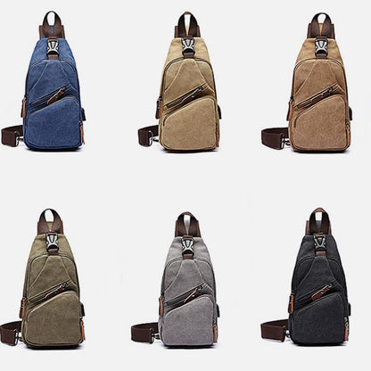 Canvas Sling Bag Crossbody Backpack – Casual Rucksack with USB Charging Port - VOTVO