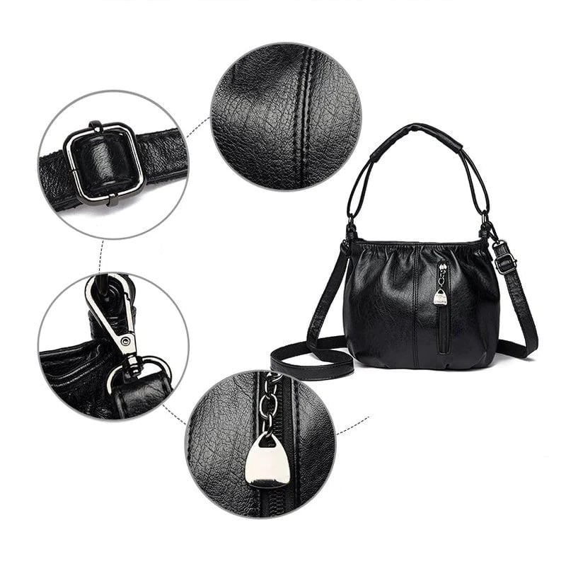 Pleated Bucket Leather Handbag – Casual Soft Shoulder Bag for Women