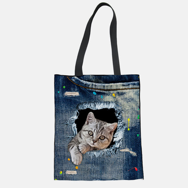 Unisex Cute Pets Print Tote Bag – Reusable Shopping Shoulder Bag for Daily Use
