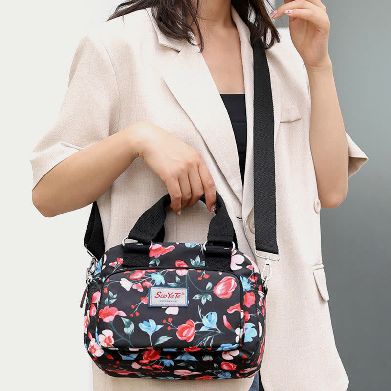 Nylon Crossbody Bag for Women - Colorful Flower Print Handbag with Adjustable Strap