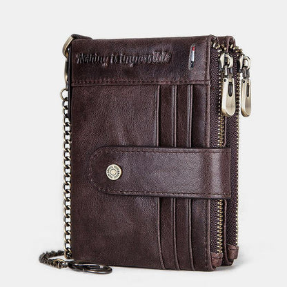 RFID Anti-Theft Large Capacity Genuine Leather Wallet with Chain – Secure & Stylish