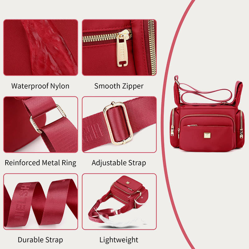 Borsa a tracolla in nylon per donna - Uso quotidiano, tasche multiple, tracolla regolabile