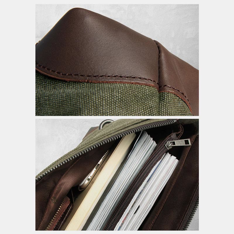 Messenger Bag for Men – Canvas Vintage Crossbody Handbag with Crazy Horse Leather, Casual Business Document Bag - VOTVO