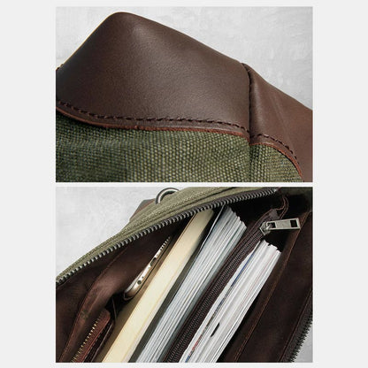 Messenger Bag for Men – Canvas Vintage Crossbody Handbag with Crazy Horse Leather, Casual Business Document Bag - VOTVO