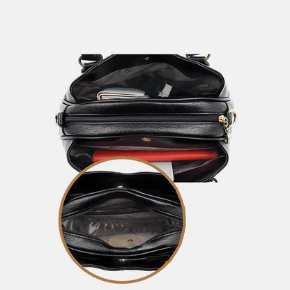 Borsa a tracolla da donna in pelle con triplo scomparto e manico superiore – Borsa a tracolla con tracolla regolabile