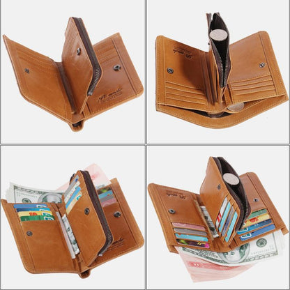 Portafoglio bifold RFID di grande capacità per uomo - Retro in vera pelle con 20 scomparti per carte e tasche con cerniera
