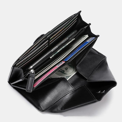 Portafoglio lungo retrò multi-slot in vera pelle – Portafoglio elegante per donna
