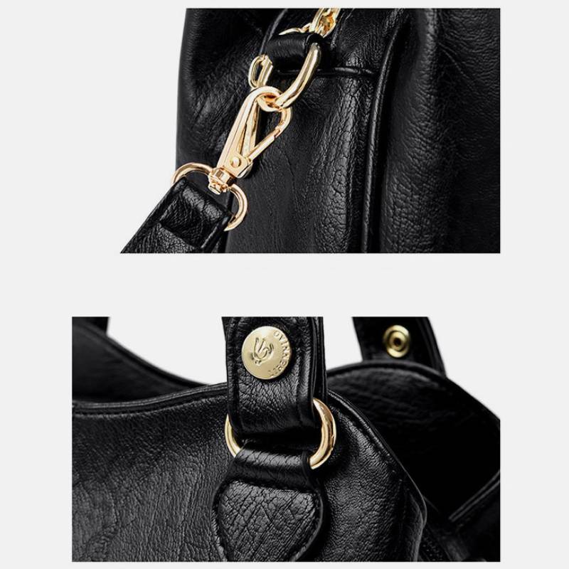Borsa a tracolla da donna in pelle con triplo scomparto e manico superiore – Borsa a tracolla con tracolla regolabile