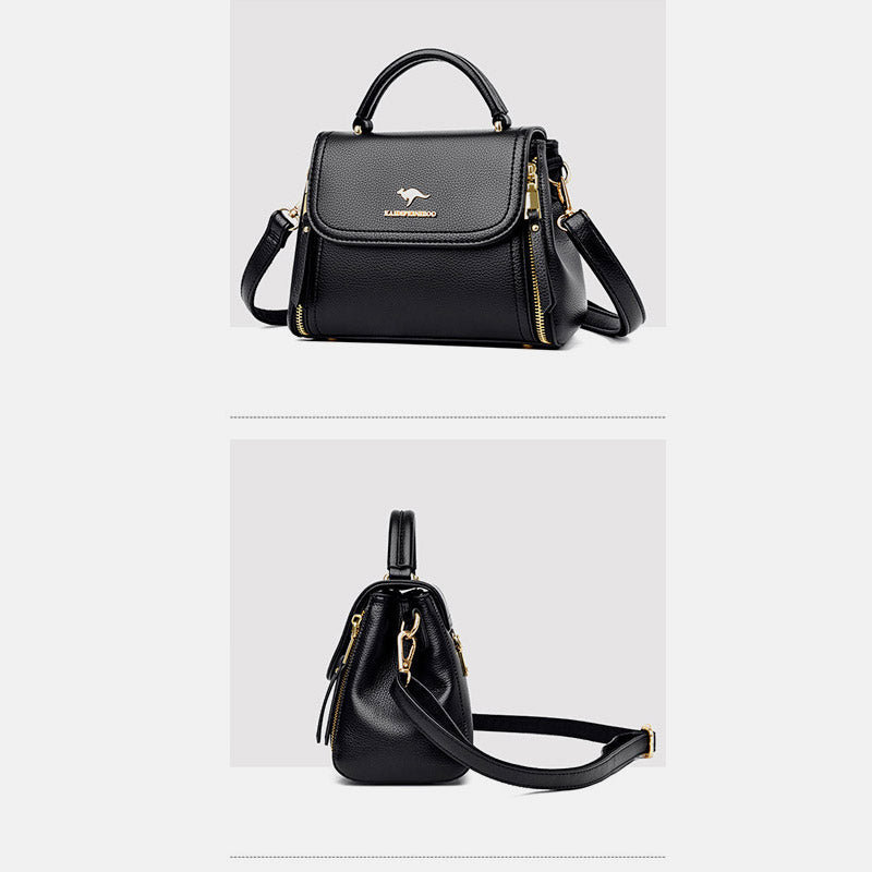 Medium Double Compartment Leather Satchel Handbag with Crossbody Strap – Stylish Top Handle Purse for Women