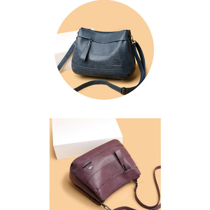 Triple Compartment Leather Handbag for Women Small Casual Crossbody Shoulder Bag