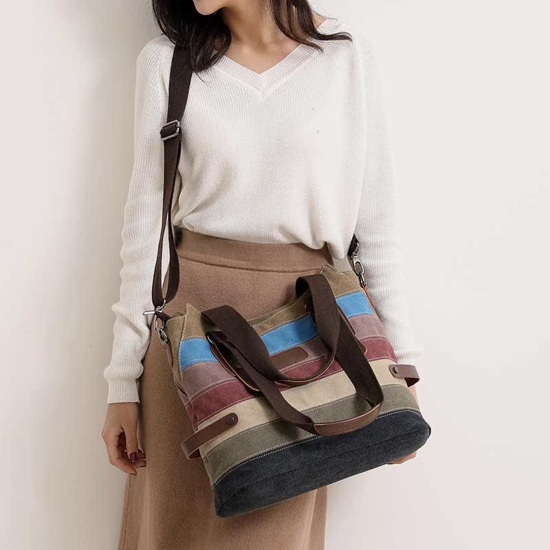 Multifunction Color Block Canvas Tote Bag | Hobo Shoulder Bag & Crossbody Purse - VOTVO