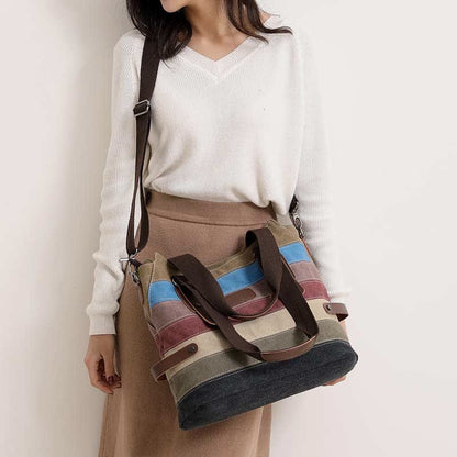 Multifunction Color Block Canvas Tote Bag | Hobo Shoulder Bag & Crossbody Purse - VOTVO
