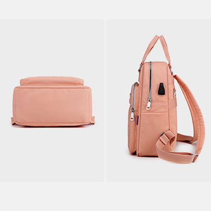 Lightweight Embossed Embroidery Backpack with USB Charging Port – Perfect for Women on the Go