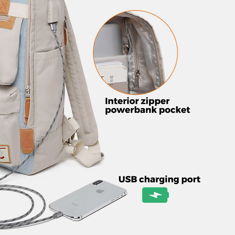 Zaino multifunzionale da college britannico di grande capacità con porta di ricarica USB
