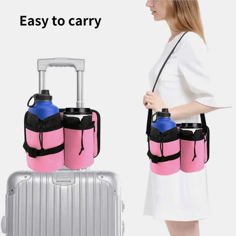 Portable Water Bottle Holder Pouch with 2 Bottle Pockets – Adjustable Carrier for Travel, Sports, and Daily Use - VOTVO
