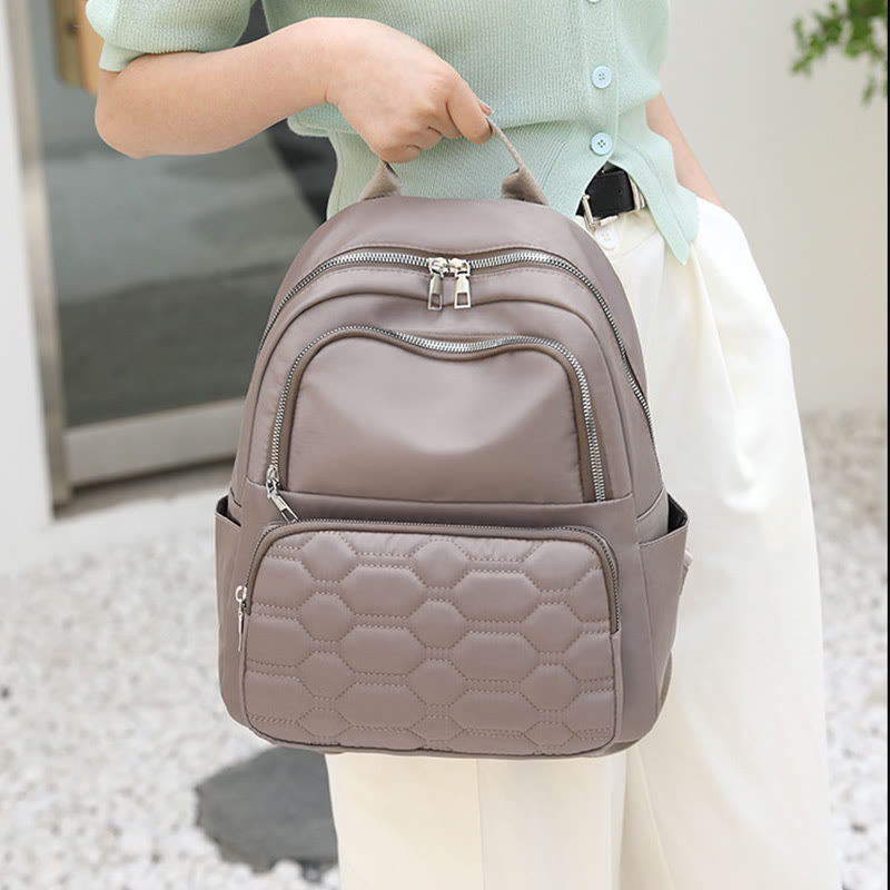 Quilted Nylon Backpack for Women – Stylish Solid Color Travel Daypack