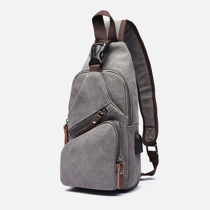 Canvas Sling Bag Crossbody Backpack – Casual Rucksack with USB Charging Port - VOTVO