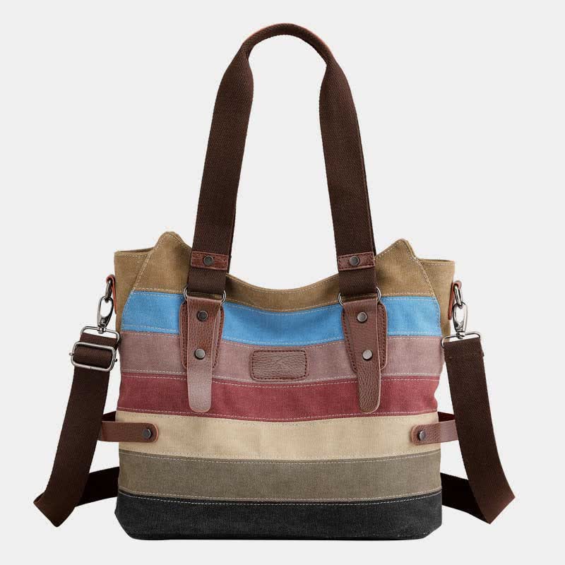 Multifunction Color Block Canvas Tote Bag | Hobo Shoulder Bag & Crossbody Purse - VOTVO