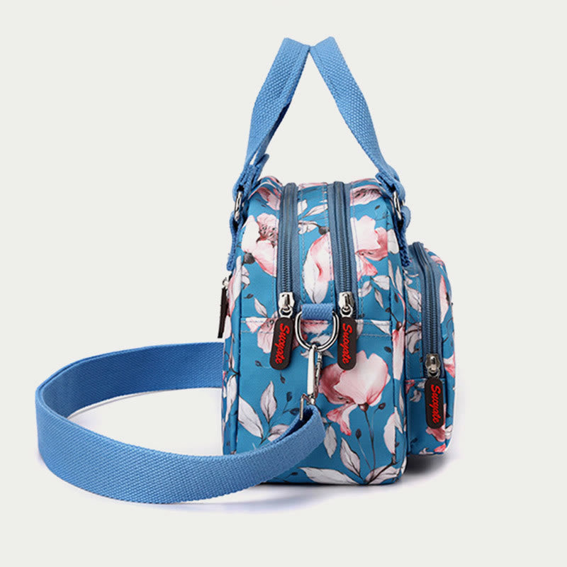 Nylon Crossbody Bag for Women - Colorful Flower Print Handbag with Adjustable Strap