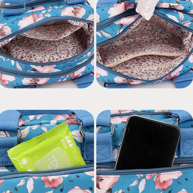 Nylon Crossbody Bag for Women - Colorful Flower Print Handbag with Adjustable Strap