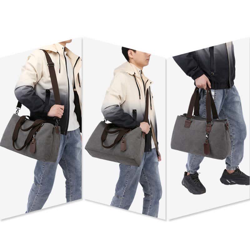 Triple Compartment Canvas Tote Handbag | Multifunction Casual Crossbody Shoulder Purse
