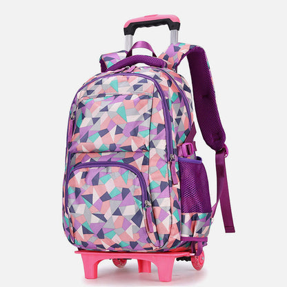 Rolling Wheels School Bag for Girls – Colorful Printing Backpack with Adjustable Straps & Two-Wheel Design