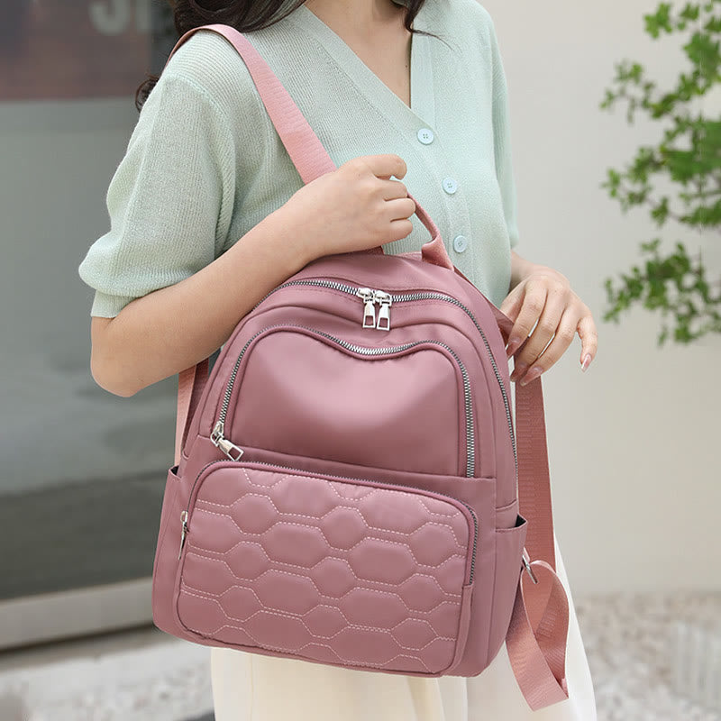 Quilted Nylon Backpack for Women – Stylish Solid Color Travel Daypack