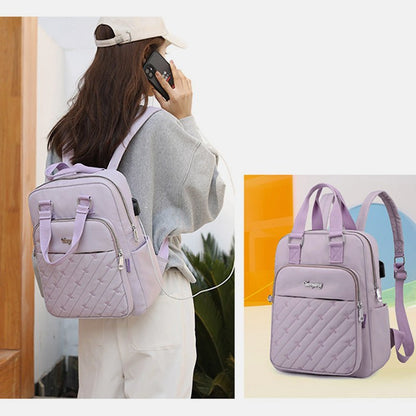 Lightweight Embossed Embroidery Backpack with USB Charging Port – Perfect for Women on the Go - VOTVO