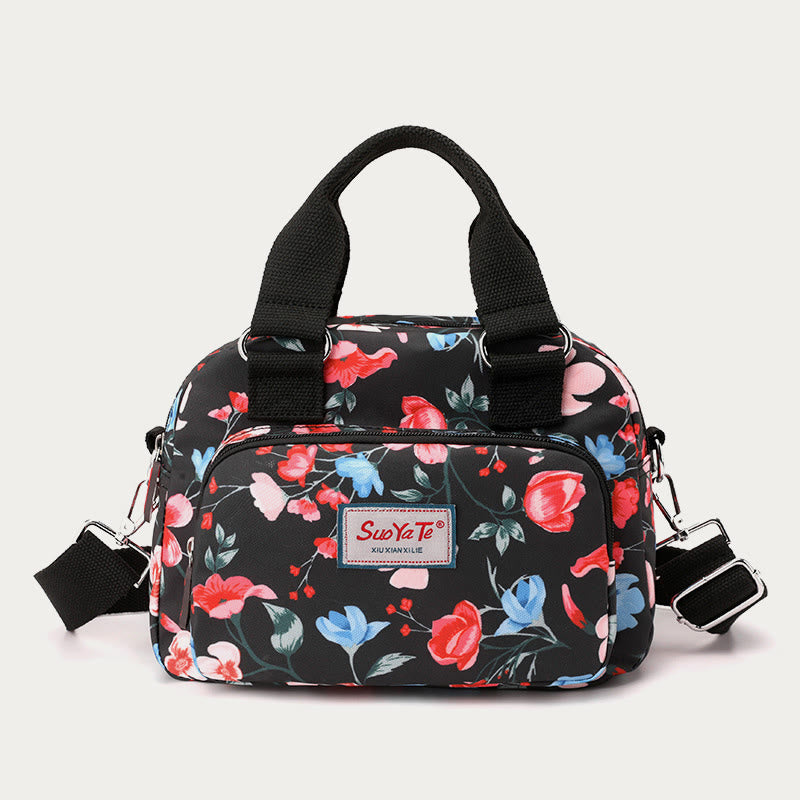 Nylon Crossbody Bag for Women - Colorful Flower Print Handbag with Adjustable Strap